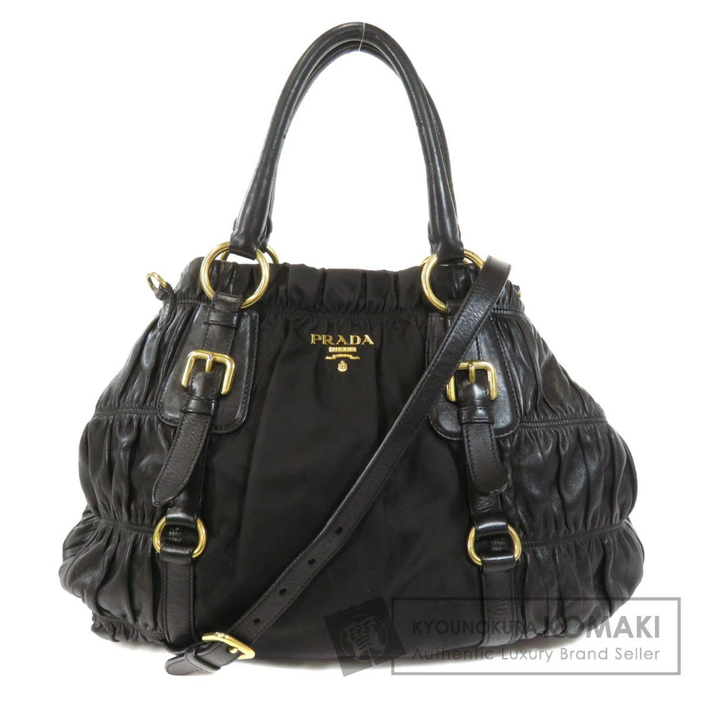 Prada Tessuto Gaufre Satchel featuring gathered black
